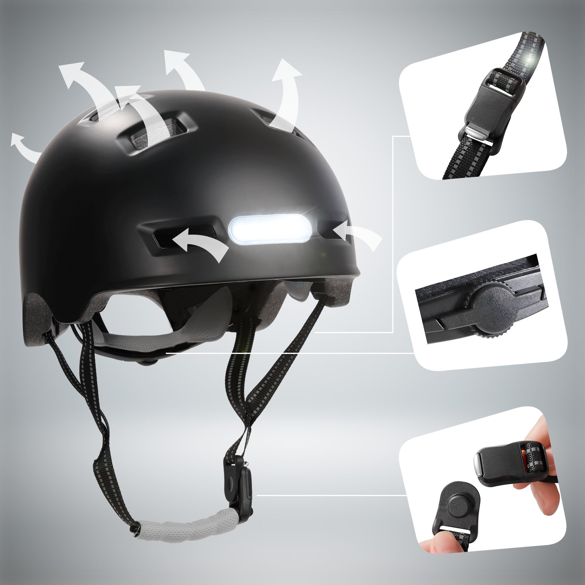 Vertigo urban bicycle helmet with front and rear lights