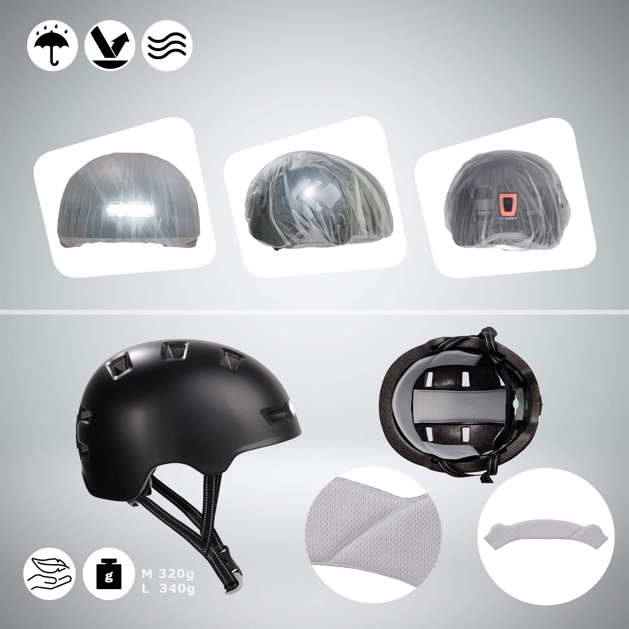 Vertigo urban bicycle helmet with front and rear lights