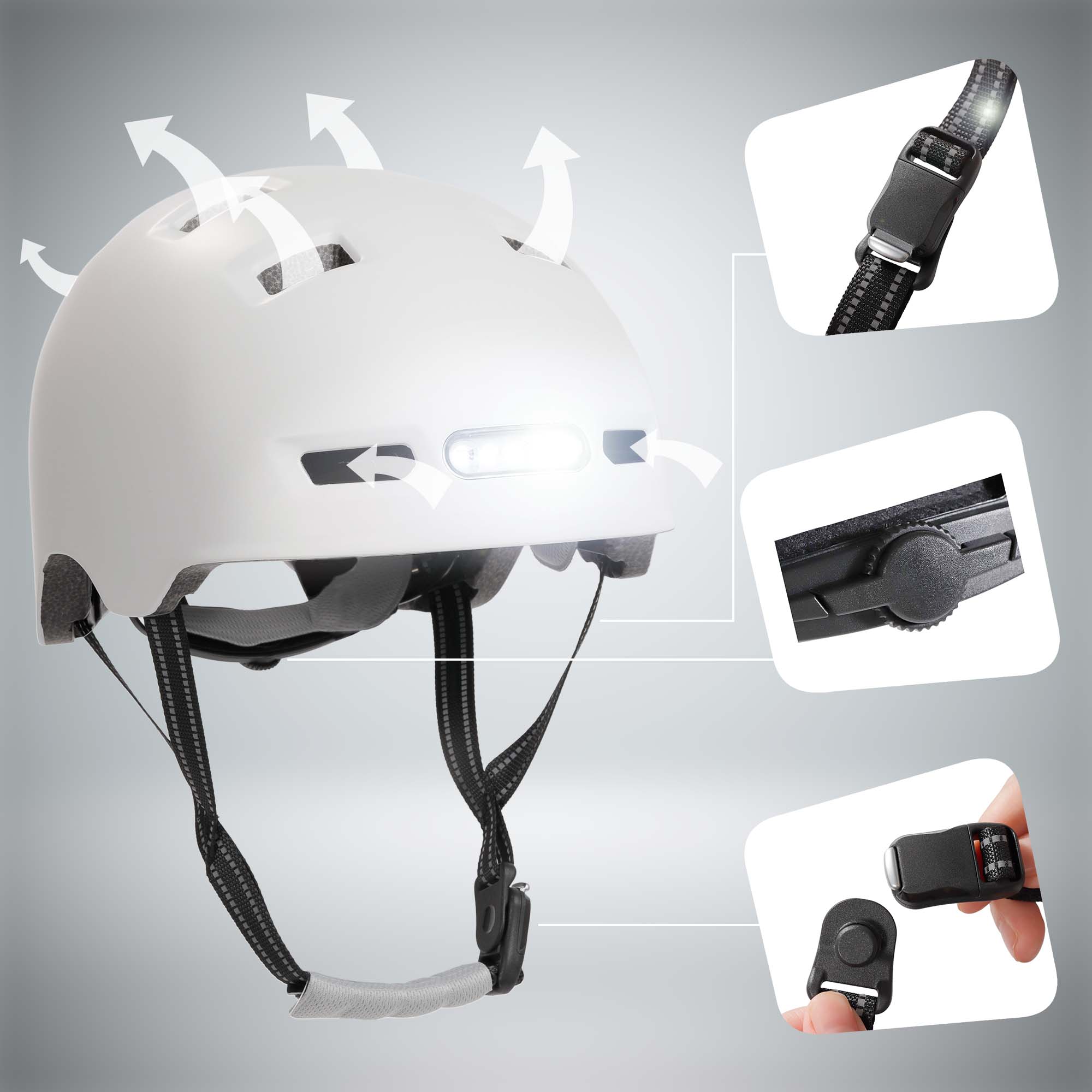 Vertigo urban bicycle helmet with front and rear lights