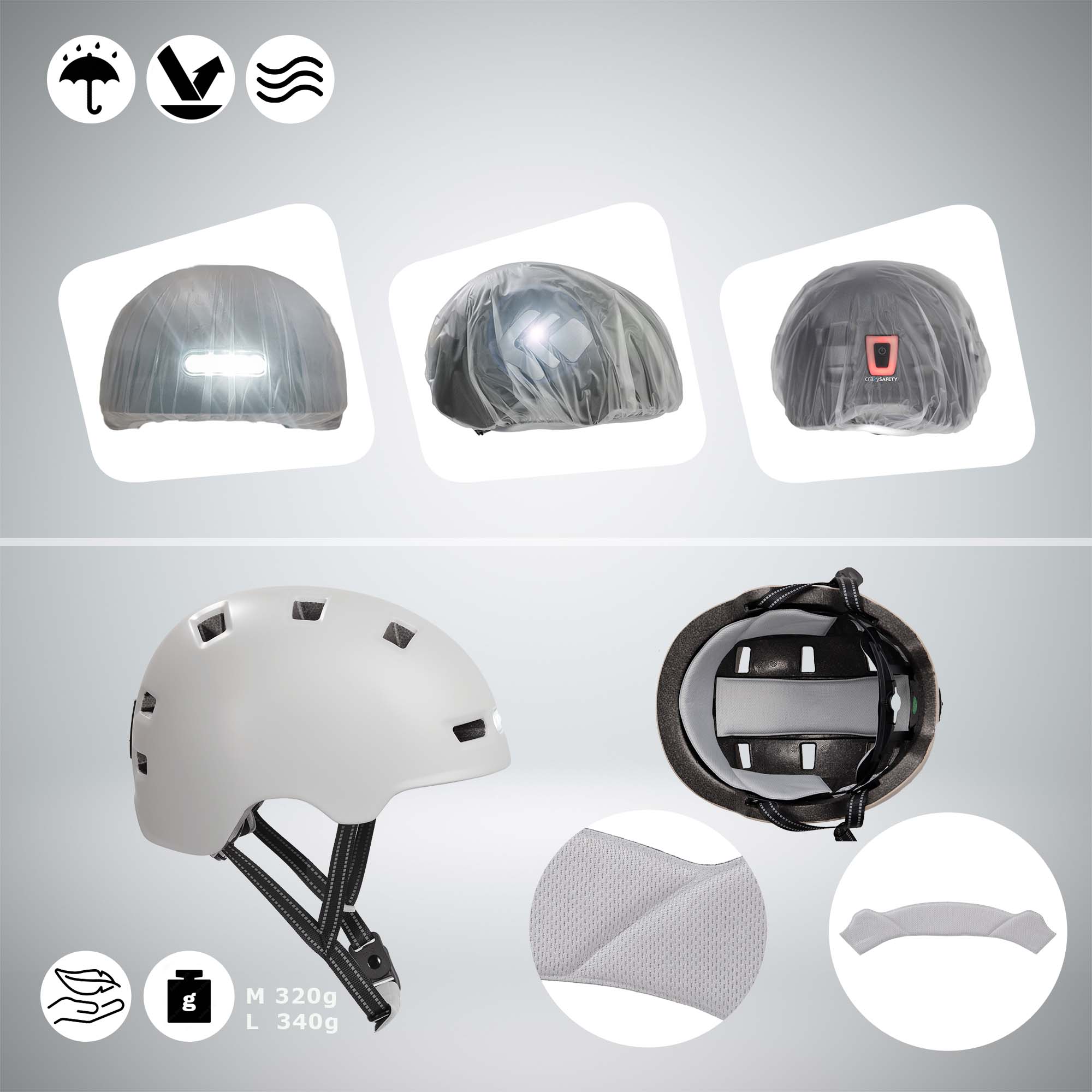 Vertigo urban bicycle helmet with front and rear lights