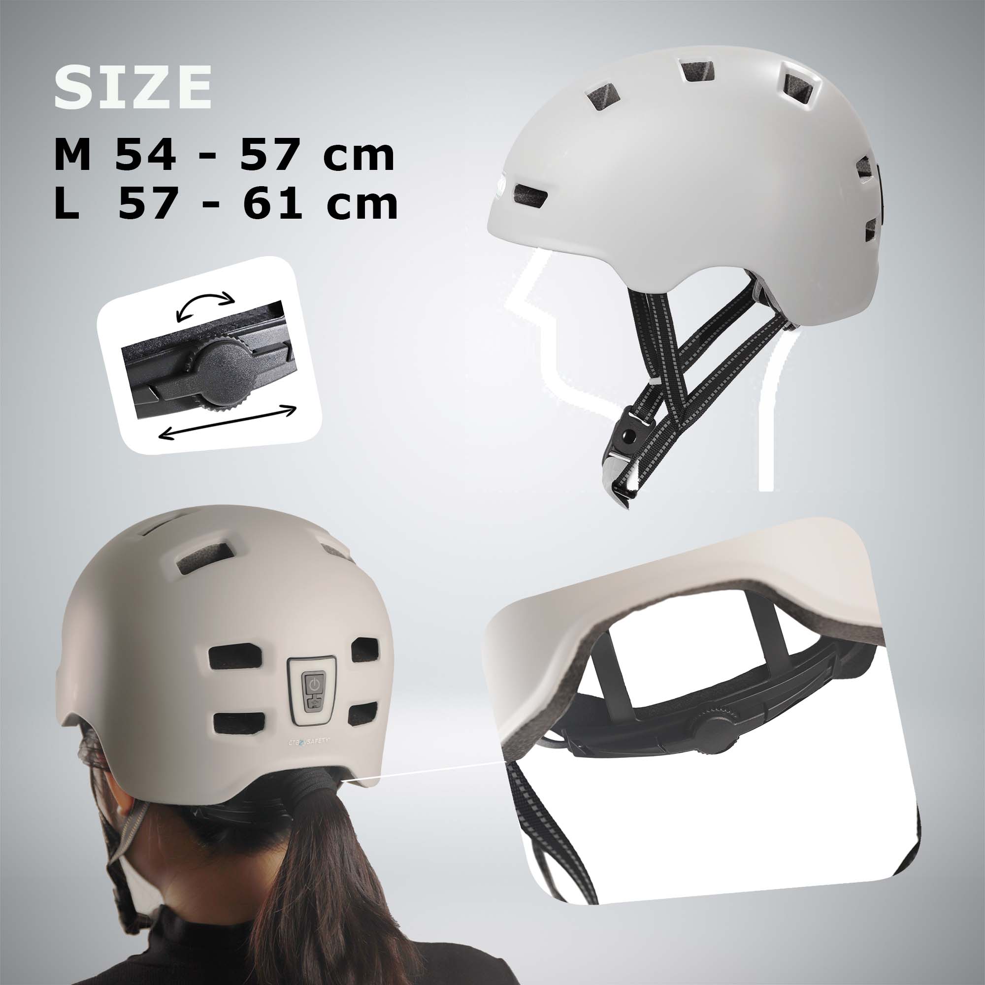 Vertigo urban bicycle helmet with front and rear lights