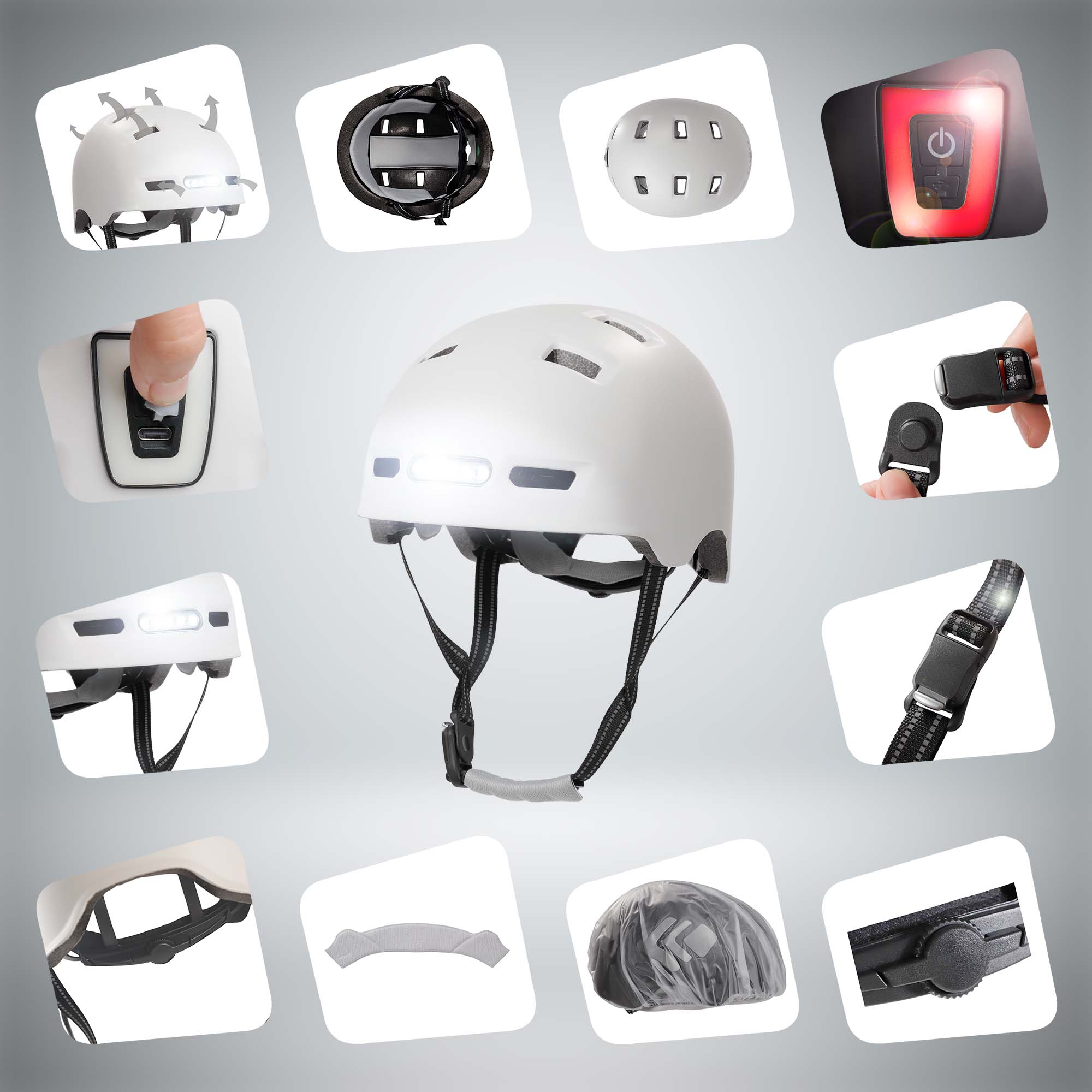 Vertigo urban bicycle helmet with front and rear lights