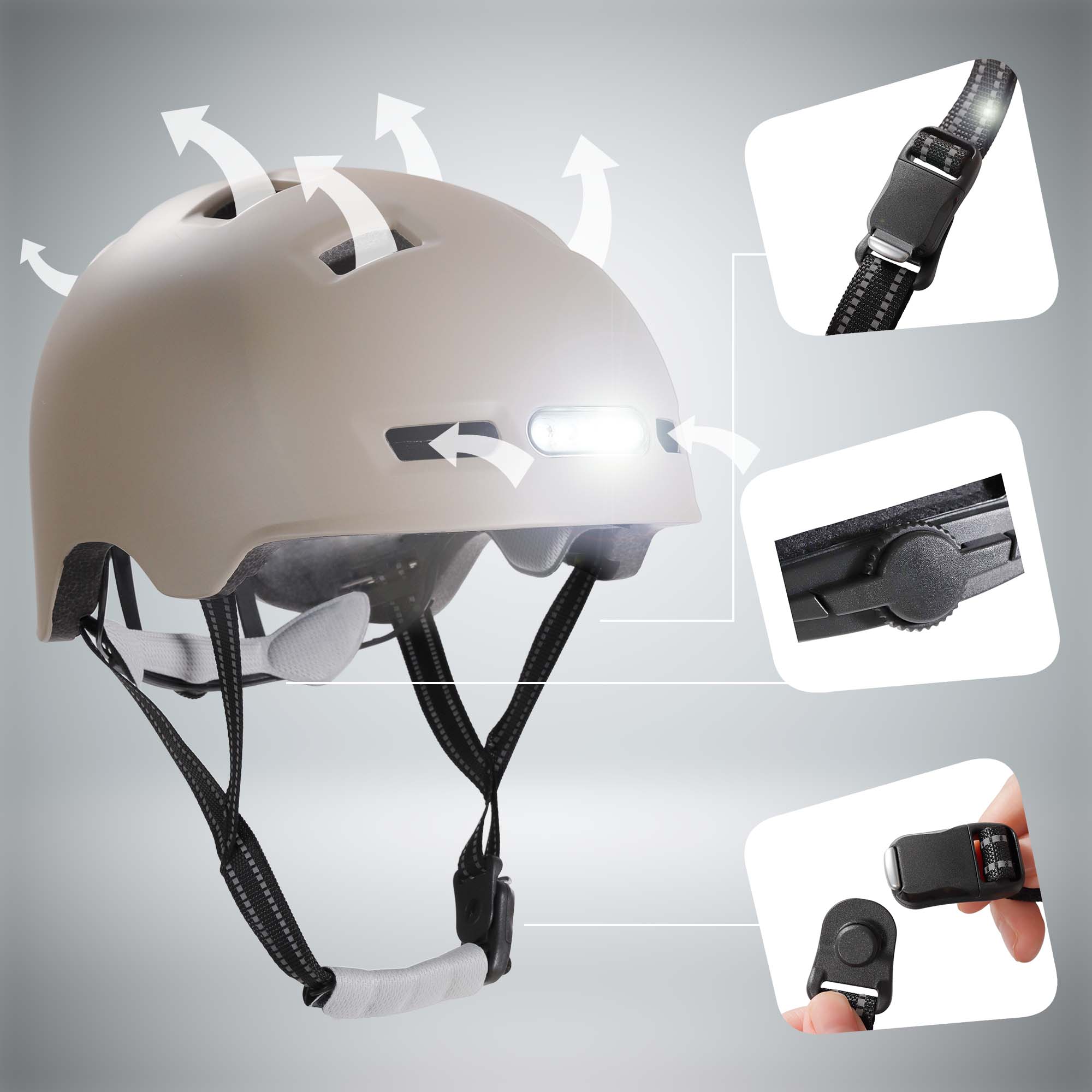 Vertigo urban bicycle helmet with front and rear lights