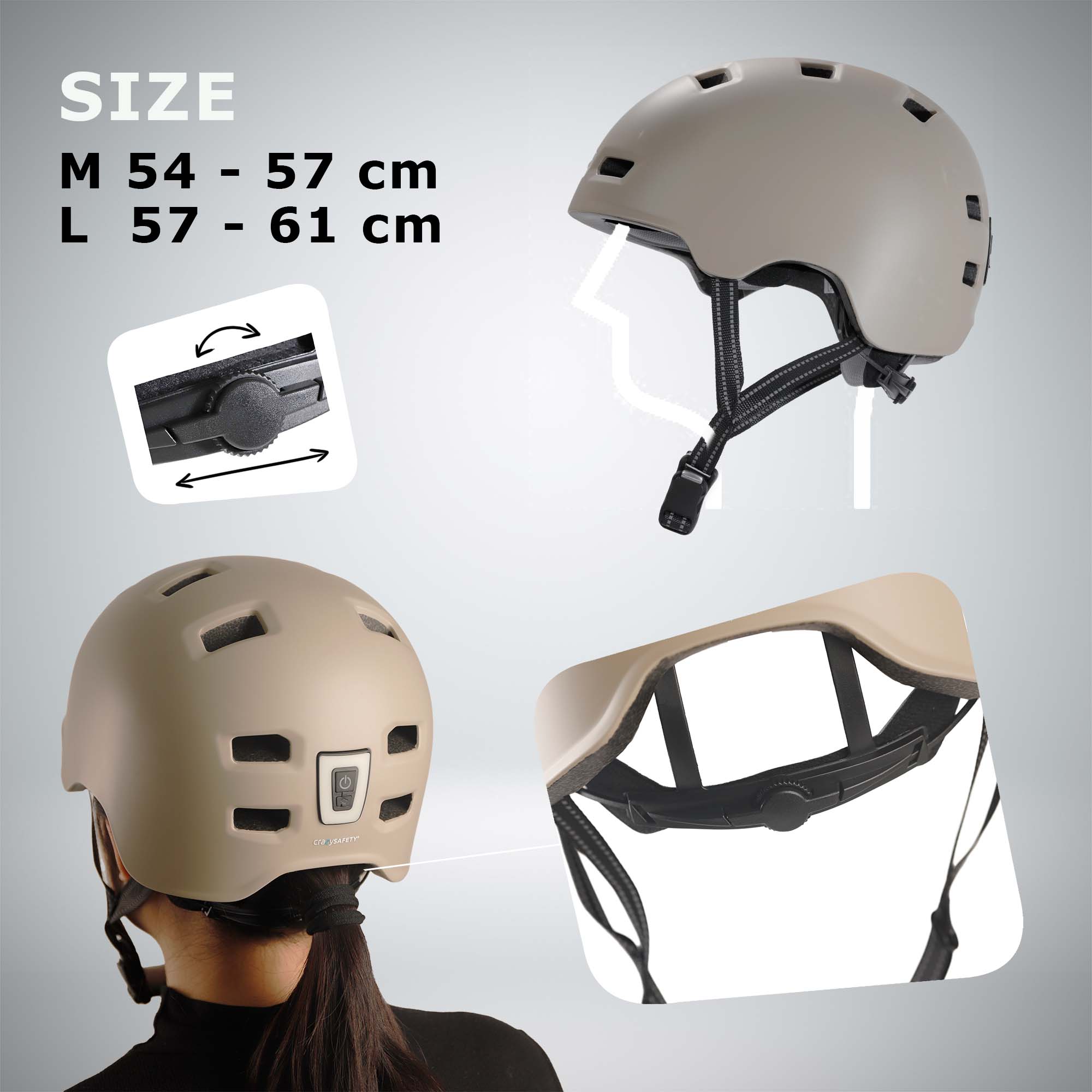 Vertigo urban bicycle helmet with front and rear lights