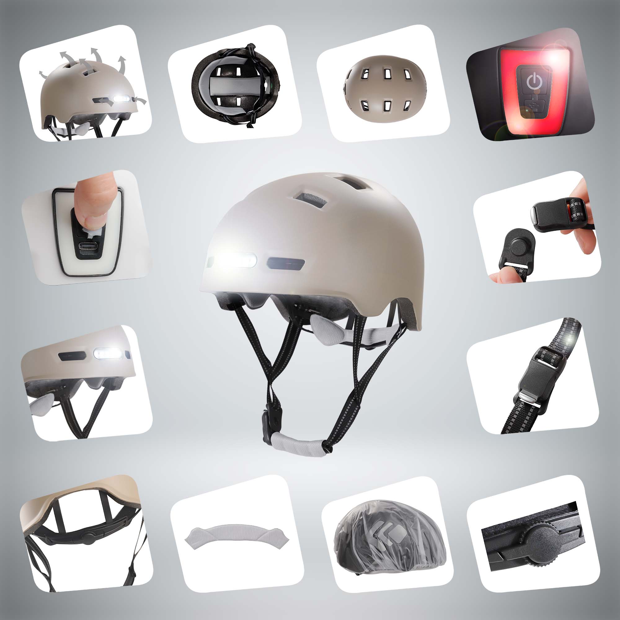 Vertigo urban bicycle helmet with front and rear lights