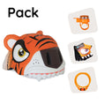 Load image into Gallery viewer, Product bundle: Orange tiger bike helmet, cycling gloves, lock, and tiger bell for kids.
