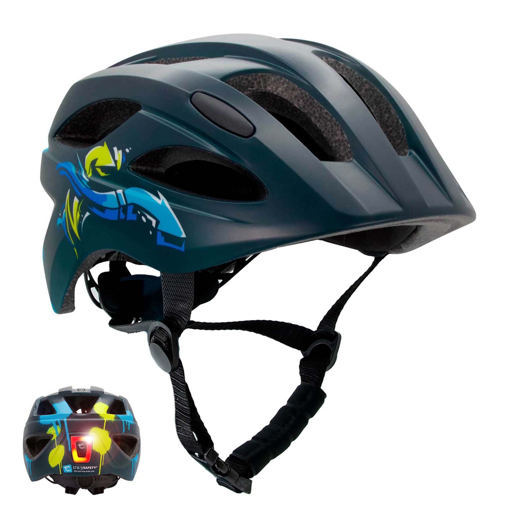 Crazy Safety helmet for kids with powerful, rechargeable rear light