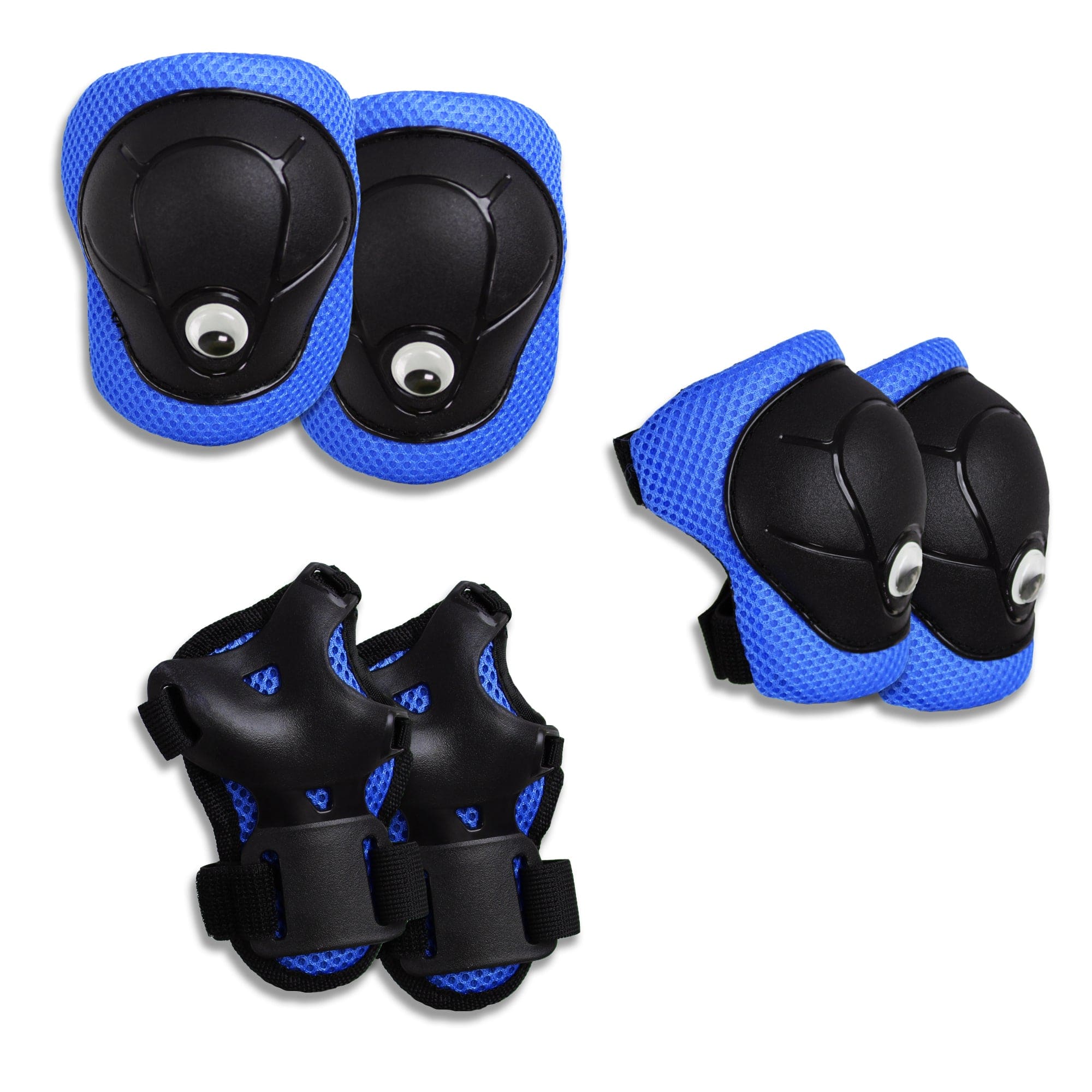 Crazy Safety Bicycle helmet Product bundle: Blue dino bike helmet, protective gear, lock, and cycling gloves for kids.