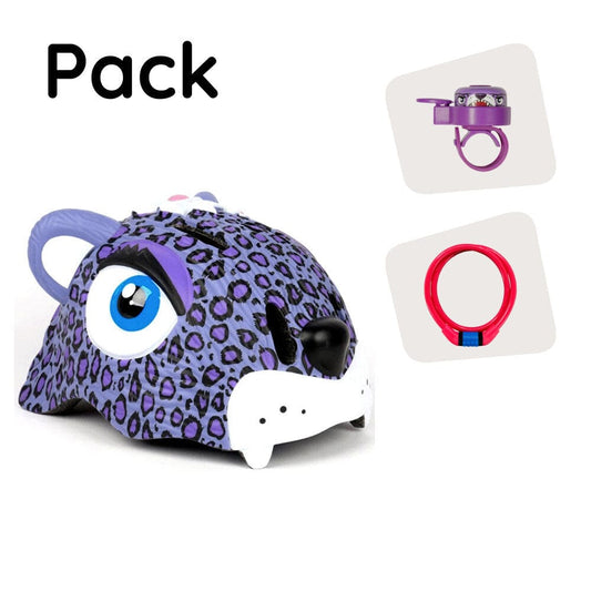 Crazy Safety Bicycle helmet Product bundle: Purple Leopard Bicycle Helmet, Lock and Leopard Bell for Children